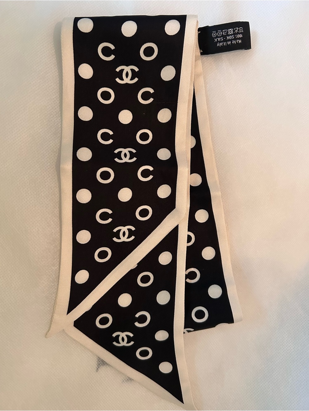 Chanel Black and White Polka Dot Twilly or Hair Scarf